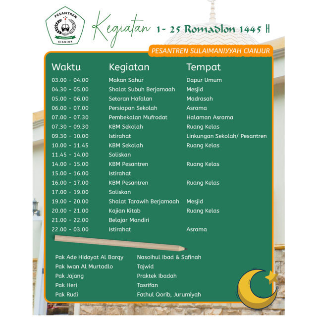 Jadwal Kegiatan 1-25 Ramadhan